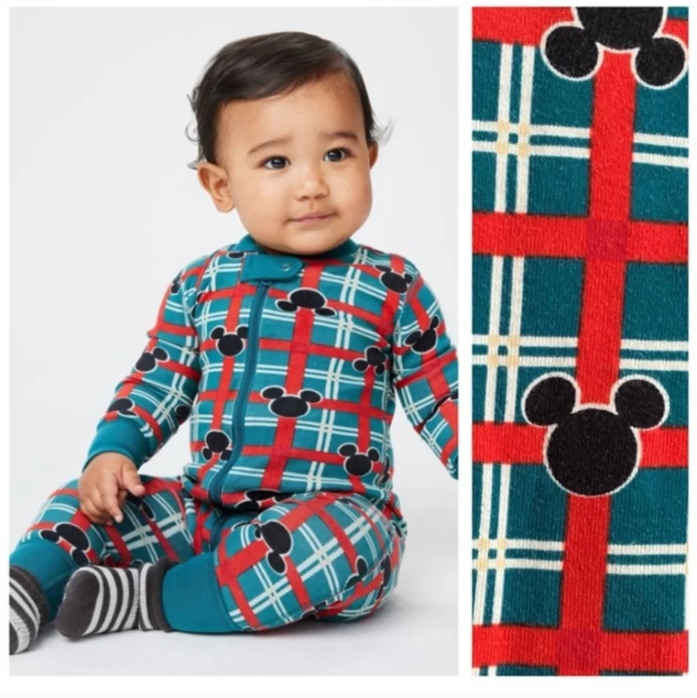 Hanna Andersson Disney Holiday Plaid Baby Zip Sleeper In Mickey Holiday Plaid